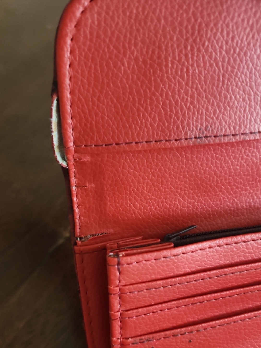 Mulberry Red Ostrich Embossed Leather Wallet Gold Tree Medallion Flap - Picture 8 of 8